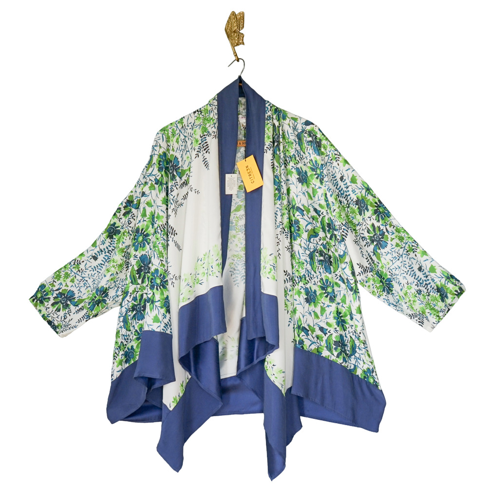 NWT Citron Santa Monica Silk Blend Kimono Cardigan 3X Art Boho Coastal Lagenlook